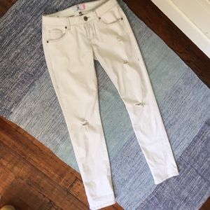 Cabi off white destructed slim boyfriend jeans